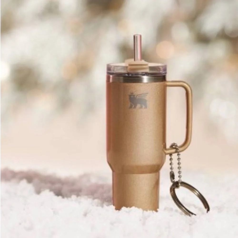 Stanley Water Bottle Keychain Christmas Tree Ornament in Champagne Shimmer NIB